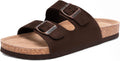 Womens Flat Sandals with Cork Footbed - Adjustable Slip On Slides