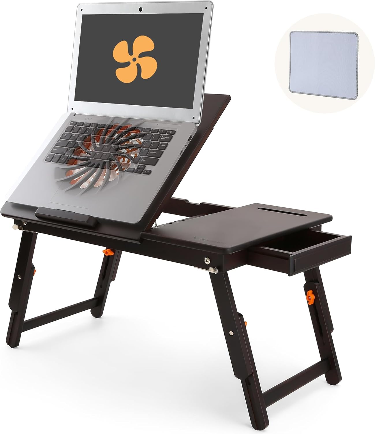 Laptop Desk for Bed with Fan - Adjustable Bamboo Table