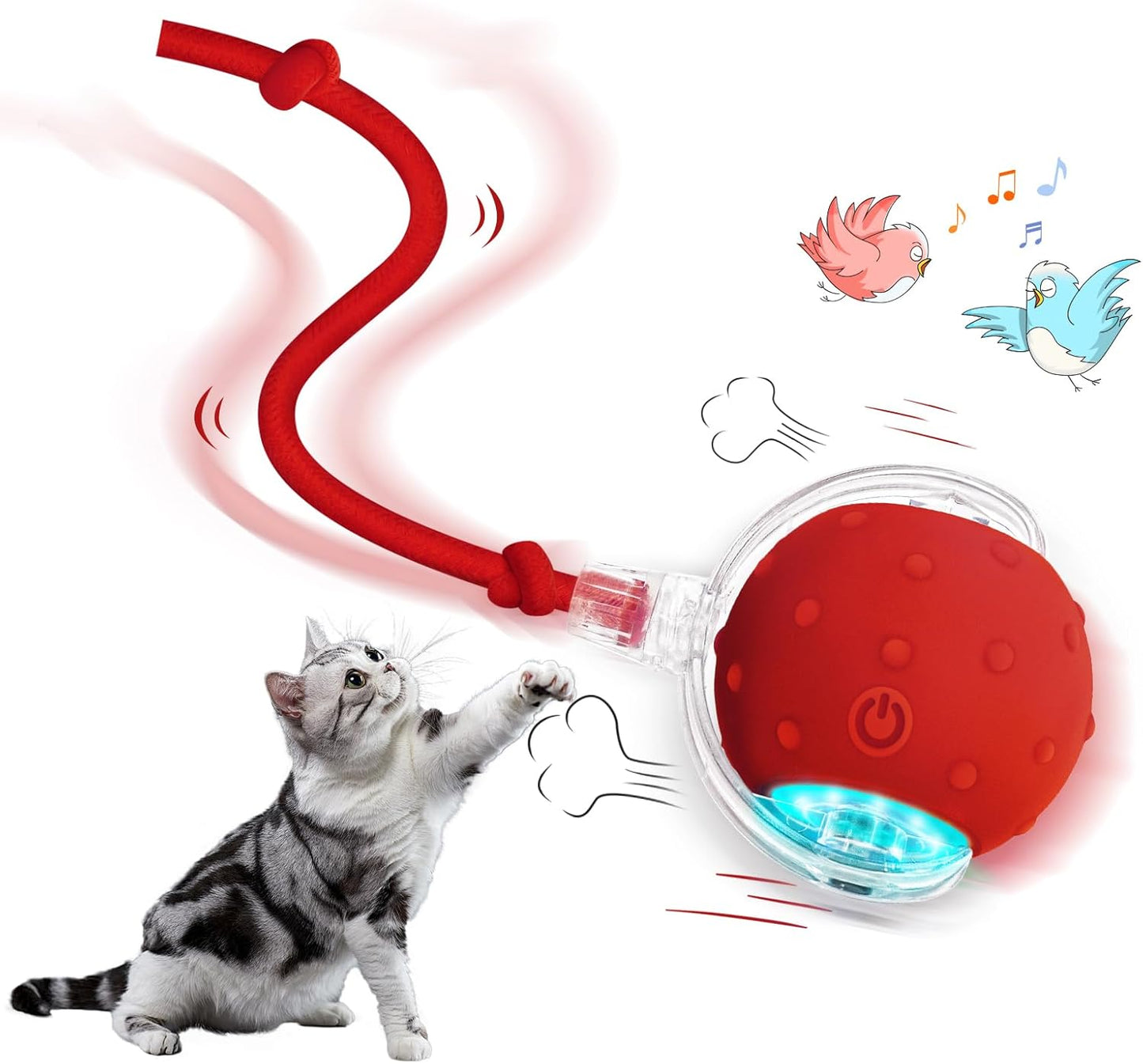 Red Interactive Chirping Cat Toy Ball: Motion Activated Fun