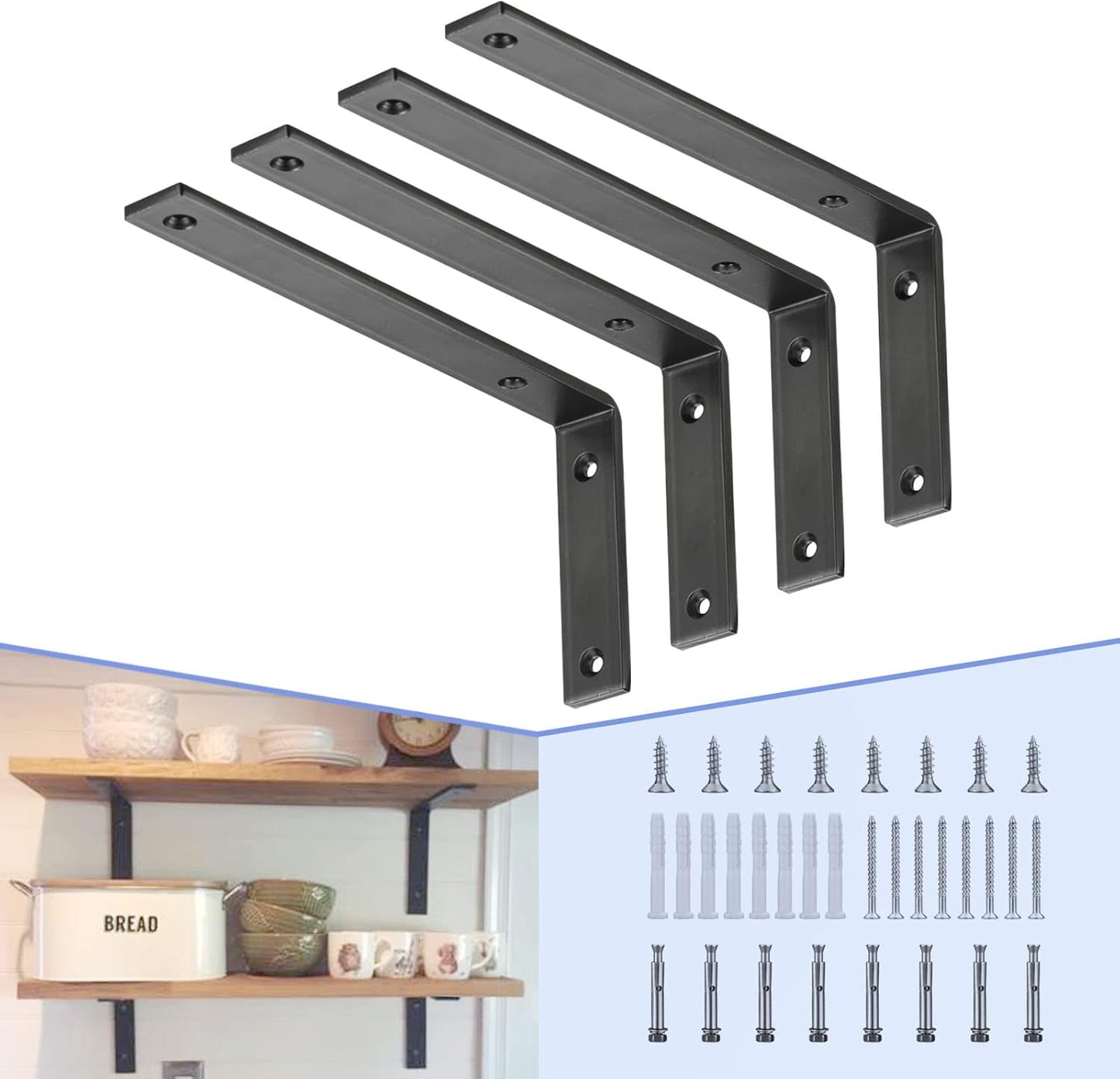Heavy Duty Black Shelf Bracket for Rustic Industrial Decor