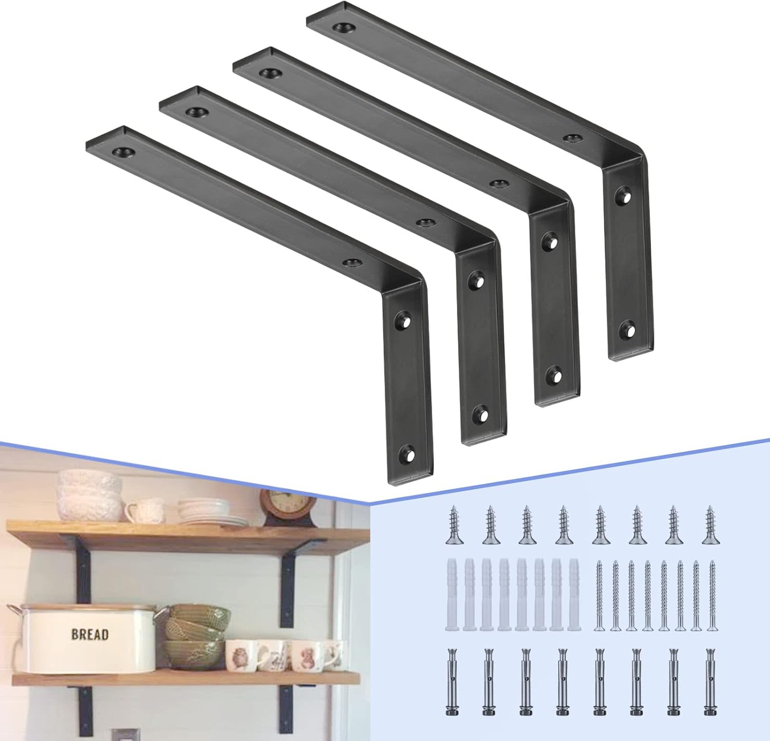 Heavy Duty Black Shelf Bracket for Rustic Industrial Decor