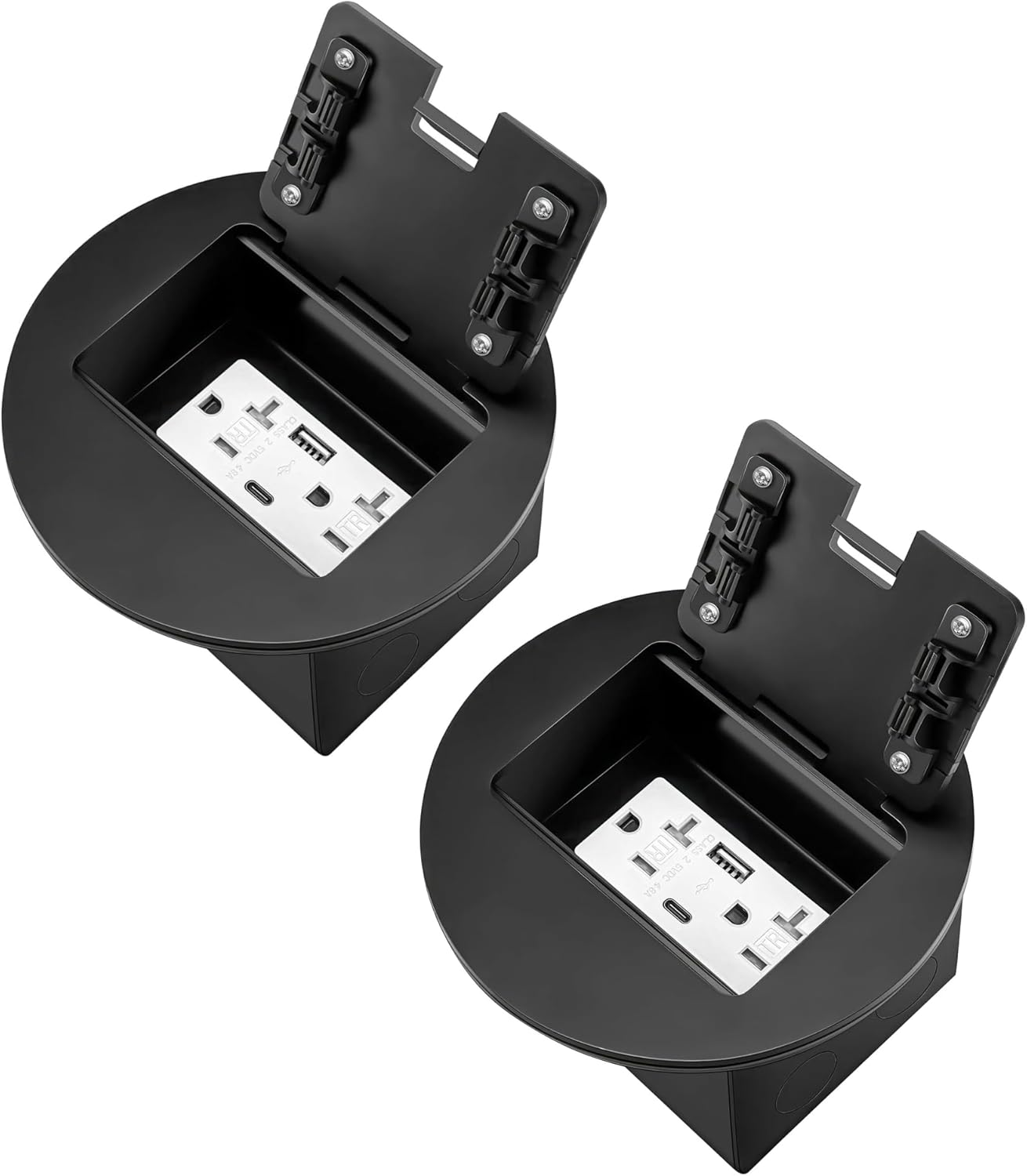 Recessed Floor Outlet Box with USB Quick Charging Ports - 2 Pack