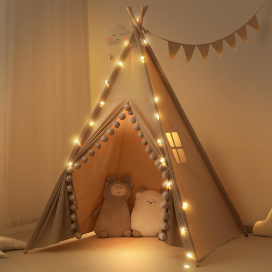 Foldable Kids Teepee Tent with Lights - Machine Washable & Carry Bag - Sparkling Indoor Fun!