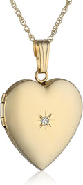 14k Yellow Gold Heart Locket Necklace with Diamond-Accent