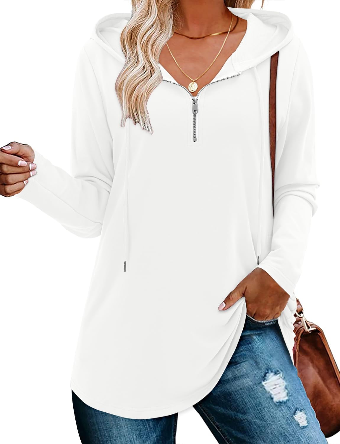 BETTE BOUTIK Womens Quarter Zip Tunic Hoodies for Comfort