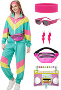 80s Tracksuit for Women Retro Windbreaker Outfit - Color Block Set is