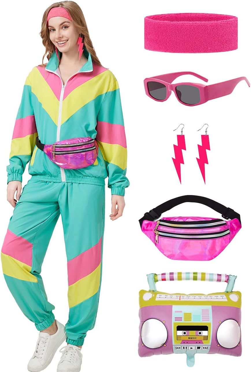 80s Tracksuit for Women Retro Windbreaker Outfit Set with Style