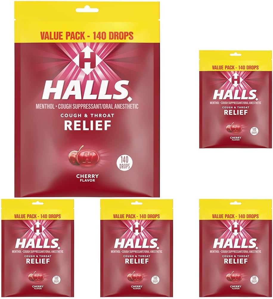 HALLS Relief Cherry Cough Drops Value Pack for Cold Relief