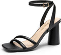 Womens Strappy Round Heels with Chunky Cylindrical Heel - Elegant