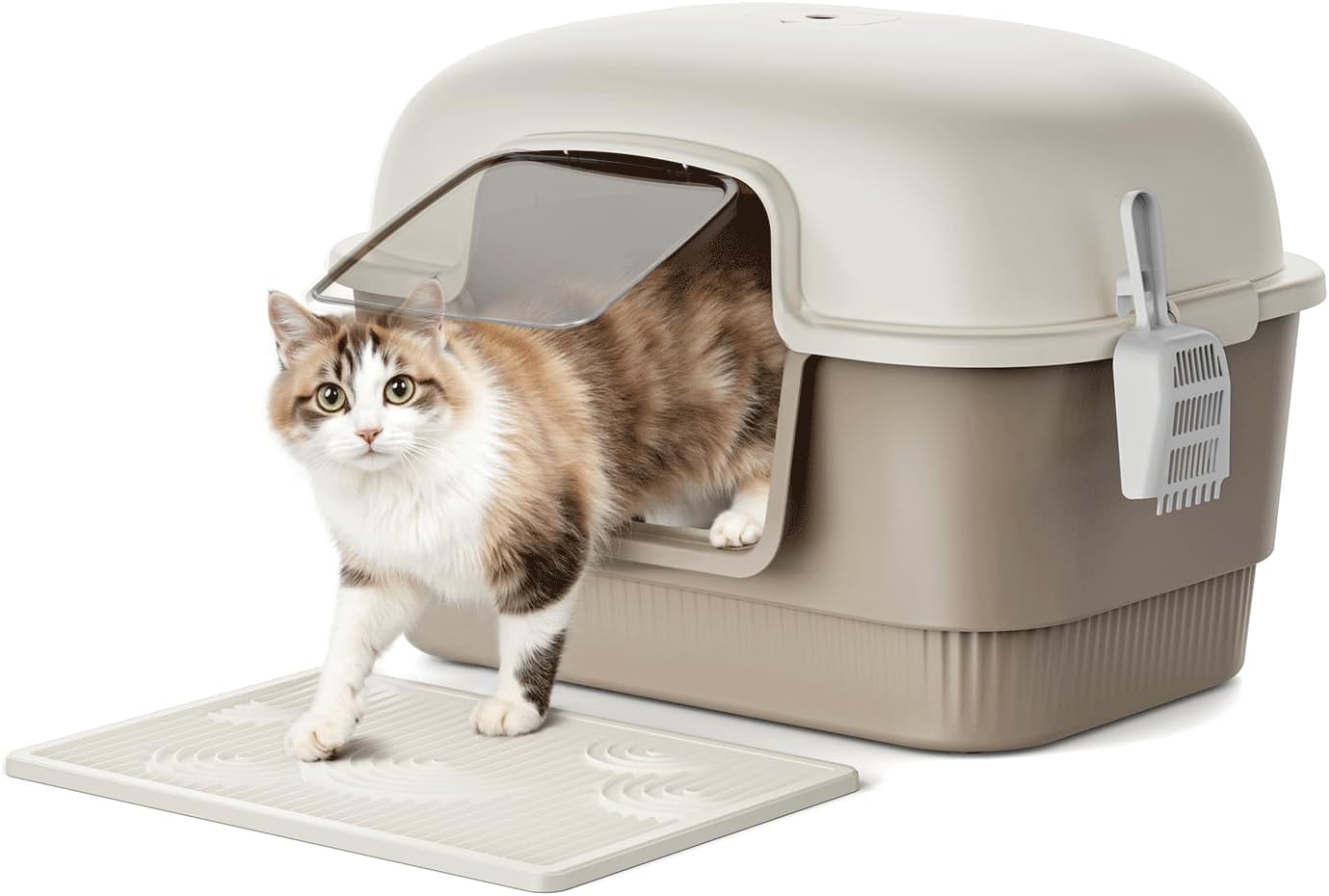 High Wall Enclosed Cat Litter Box with Scoop and Mat for Comfort