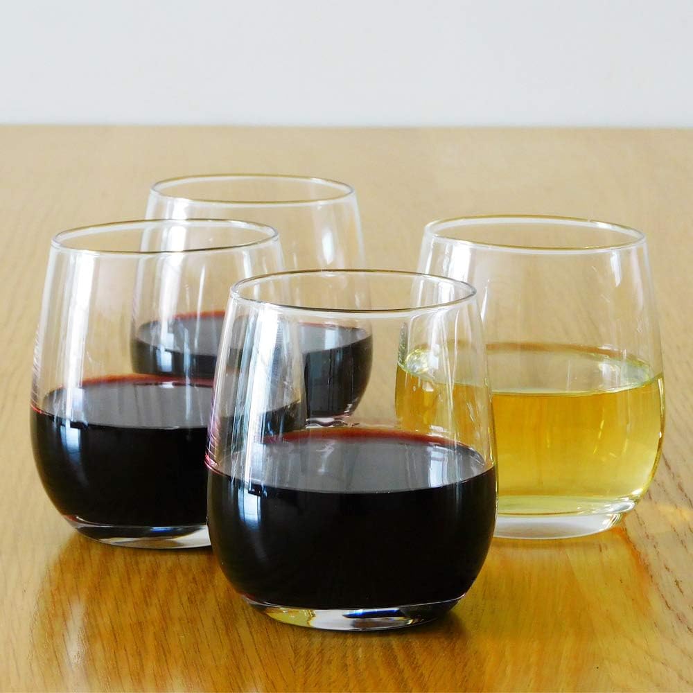 SANTOO 12oz Stemless Glass Set - Ideal for Wine & Whiskey