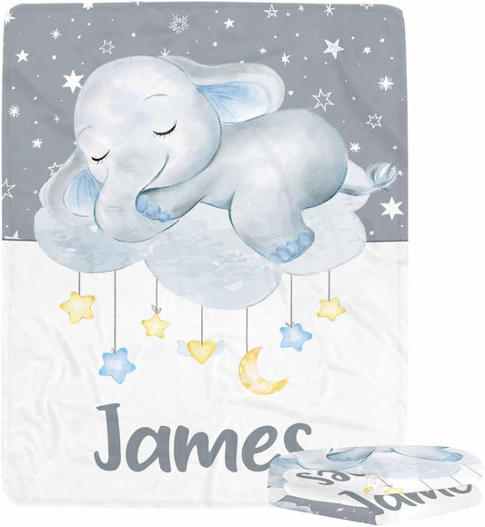 Custom Elephant Baby Boy Blanket - Soft Fleece 30x40