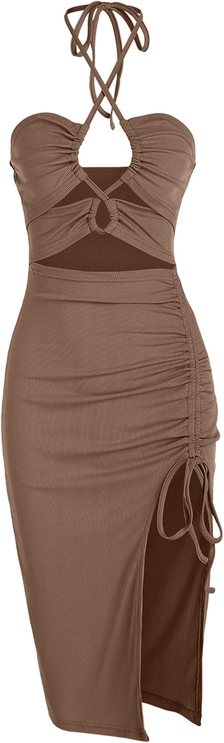 ZAFUL Women's Sexy Midi Halter Dress for Parties and Events