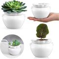 4 Inch African Violet Self Watering Pots - White Ceramic Set