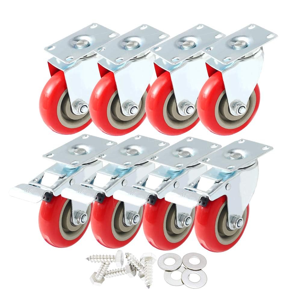 8 Pack 4 Inch Caster Wheels with Brake for Smooth Mobility