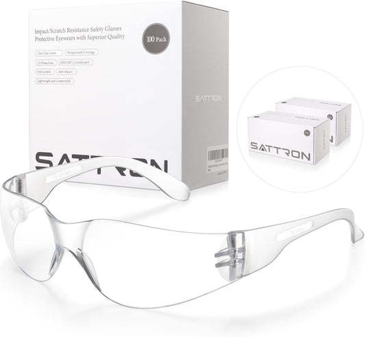 100 Pack Clear Safety Glasses for Impact Resistance & Comfort