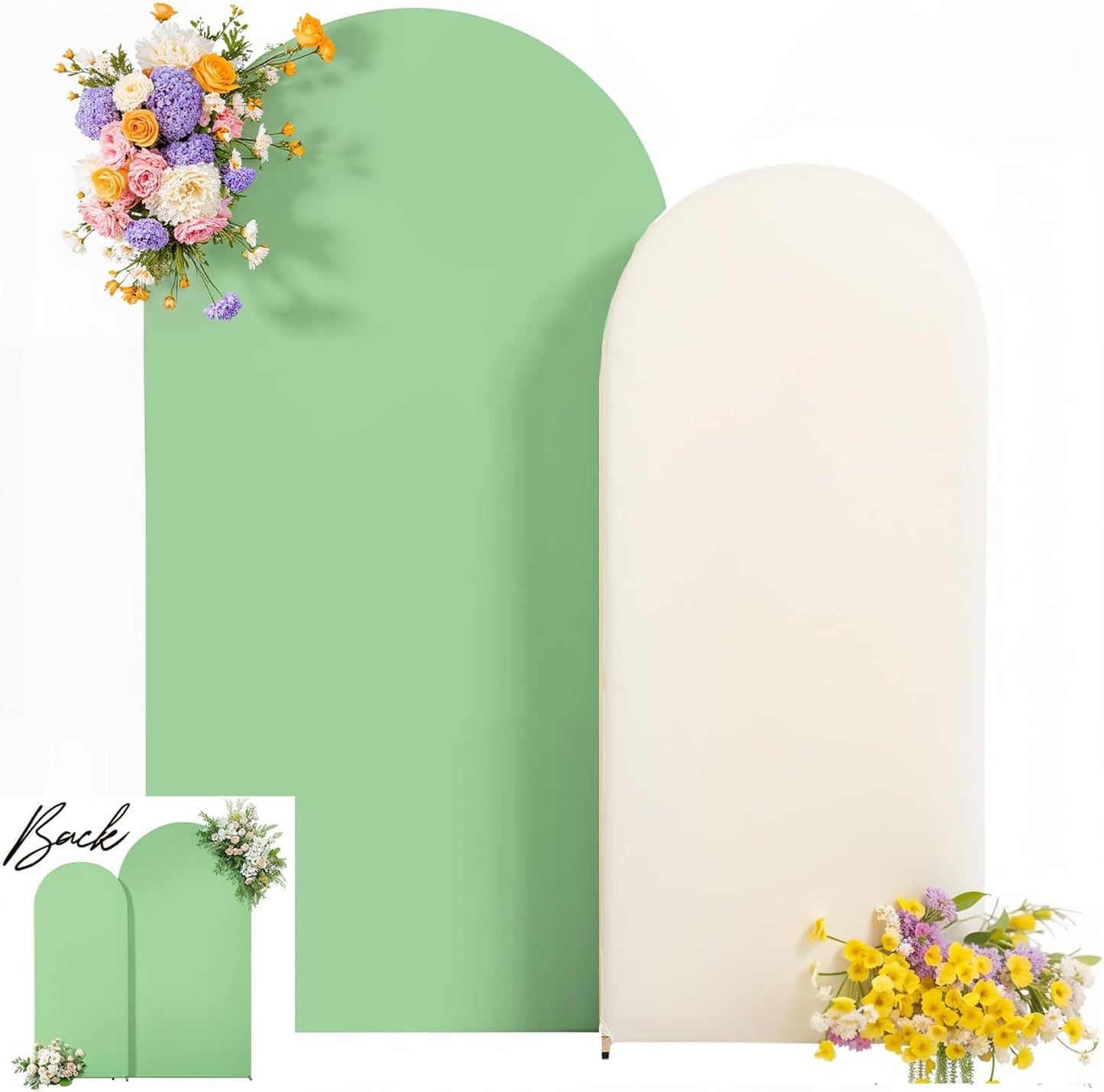 Beige Green Arch Backdrop Cover Set for Weddings and Parties
