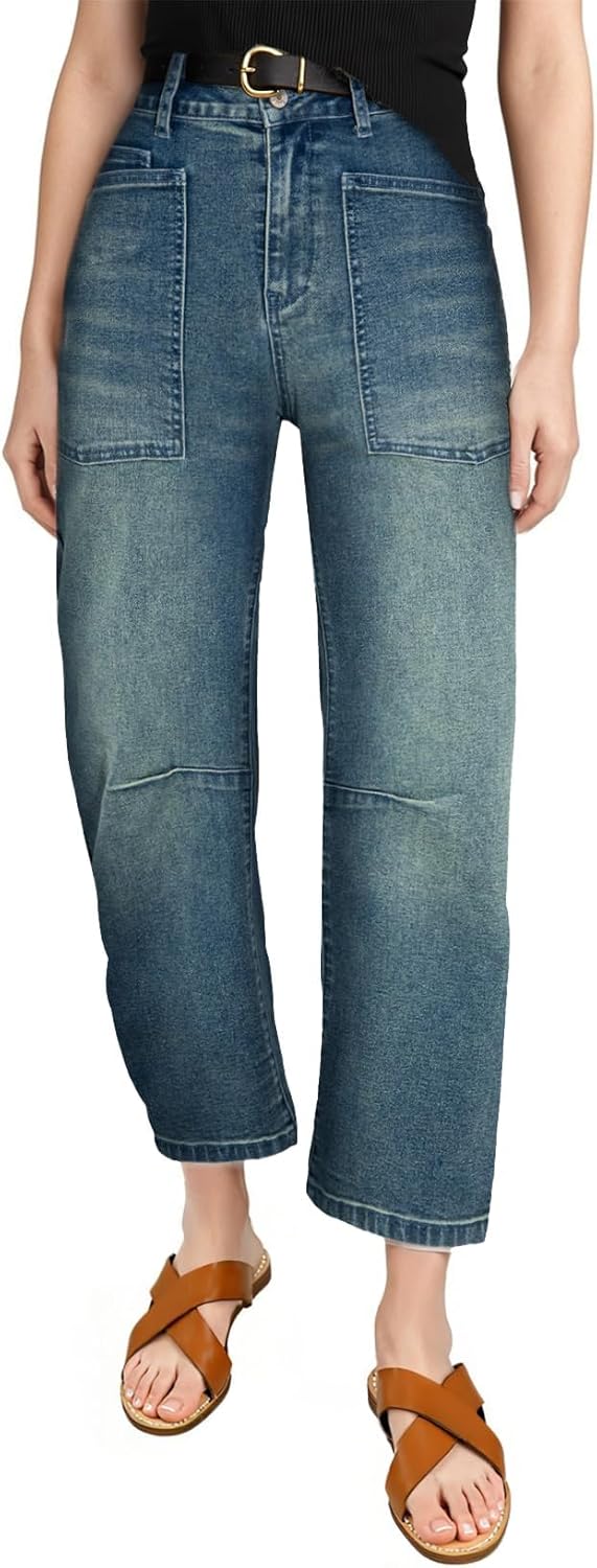 EVALESS Womens Baggy Barrel Jeans High Waisted Wide Leg Style