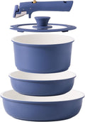 Blue 5pc Nonstick Pots and Pans Set - Detachable Handle