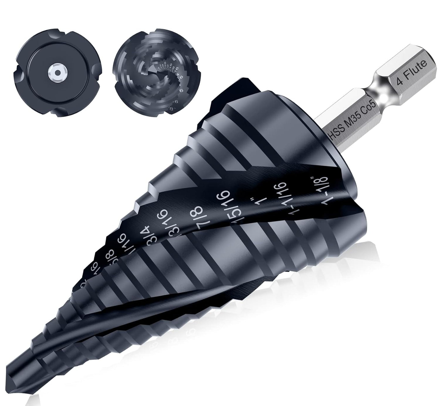 Four Spiral Flute M35 Cobalt Step Drill Bit for Metal and More