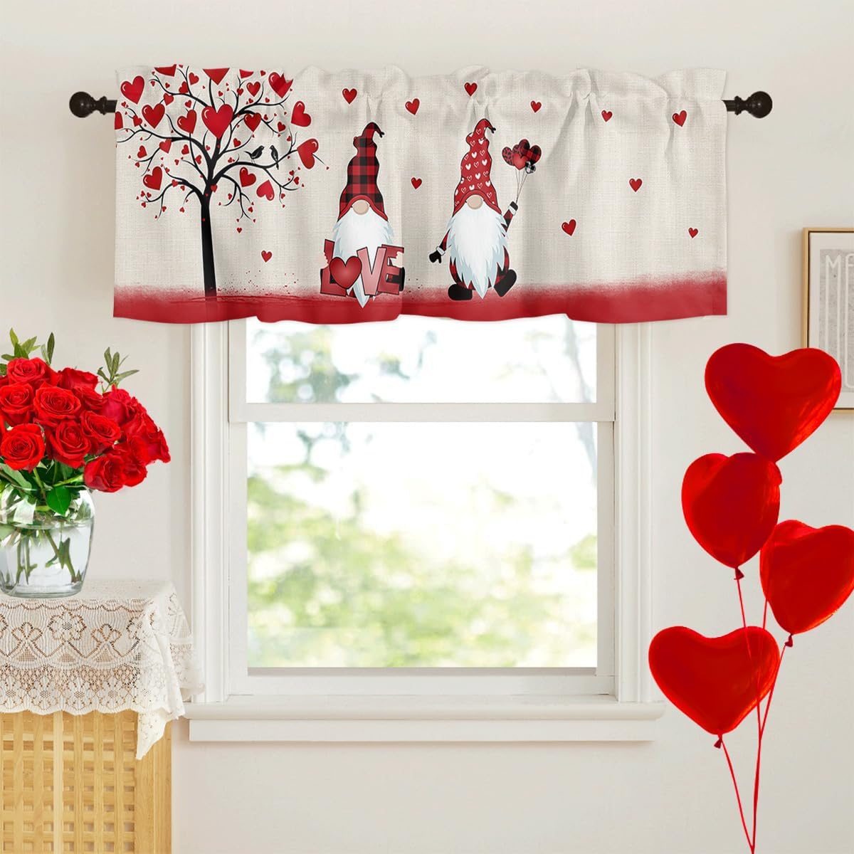 Lovebird Valance: Valentines Day Window Treatments