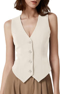 QINSEN Womens V Neck Vest Top Sleeveless Button Down - Versatile Crop