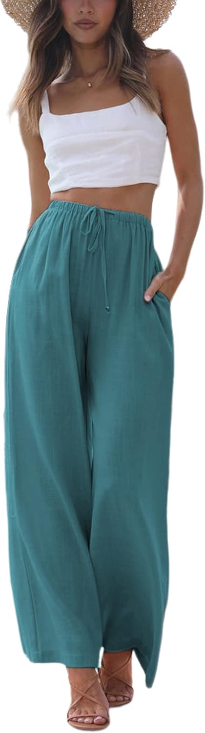 Faleave Women's Cotton Linen Summer Palazzo Pants for Style
