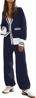 Women's 2 Piece Lounge Set Cardigan Sweater Pants - Cozy Coordinated