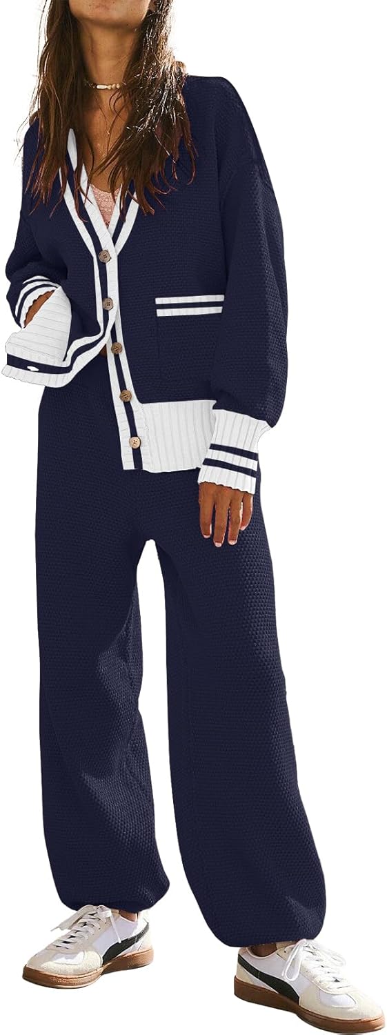 Trendy Women's 2 Piece Outfit Lounge Set with Cardigan and Pants