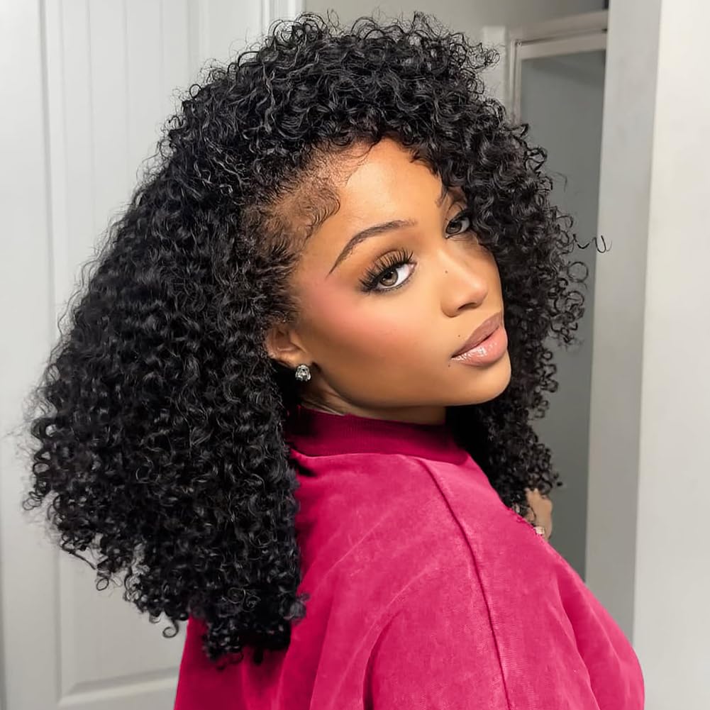 Kinky Curly Half Wig Human Hair 200% Density for Easy Styling