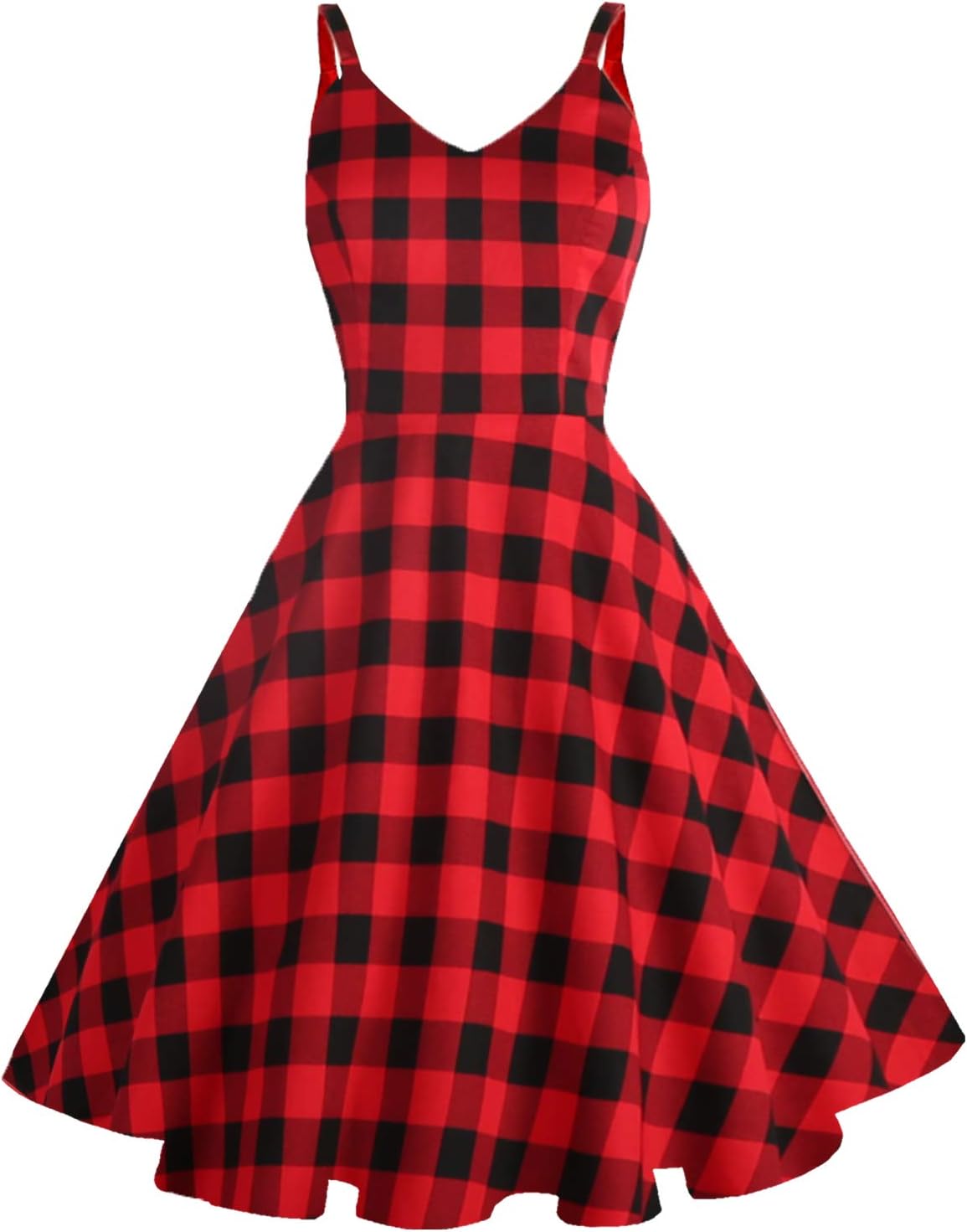 GOOBGS Women's 1950s Retro Vintage Spaghetti Strap Swing Dress