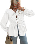 PRETTYGARDEN Babydoll Peplum Bow Tie Blouse - Flattering Everyday