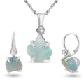 Real Raw Larimar Drop Earrings and Necklace Set - Polished Birthstone