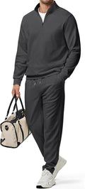 Men Fall Tracksuit 2 Piece Set Quarter Zip Twill - Soft Loungewear