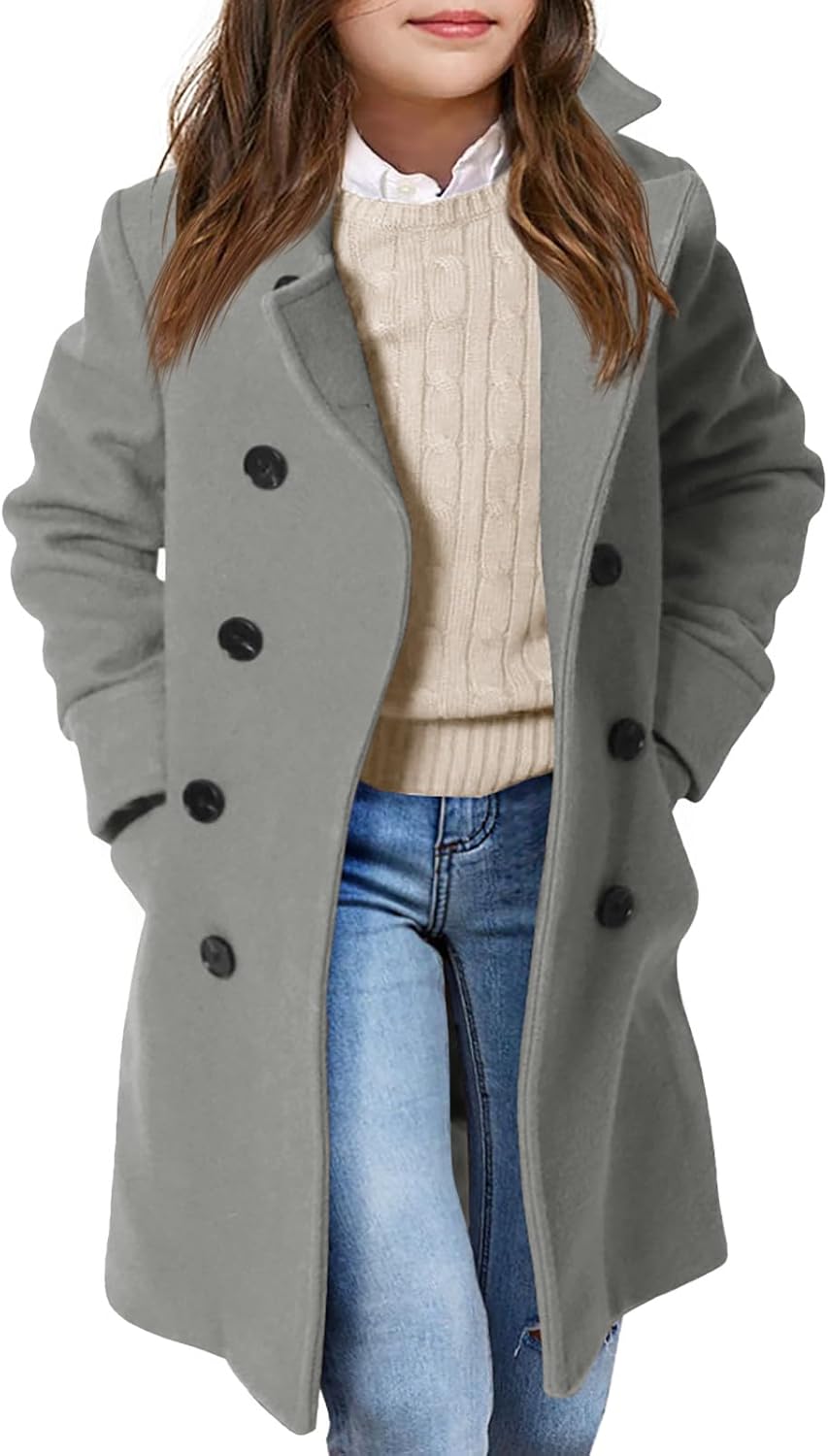 Haloumoning Girls Double Breasted Trench Coat for Kids 5-14 Years