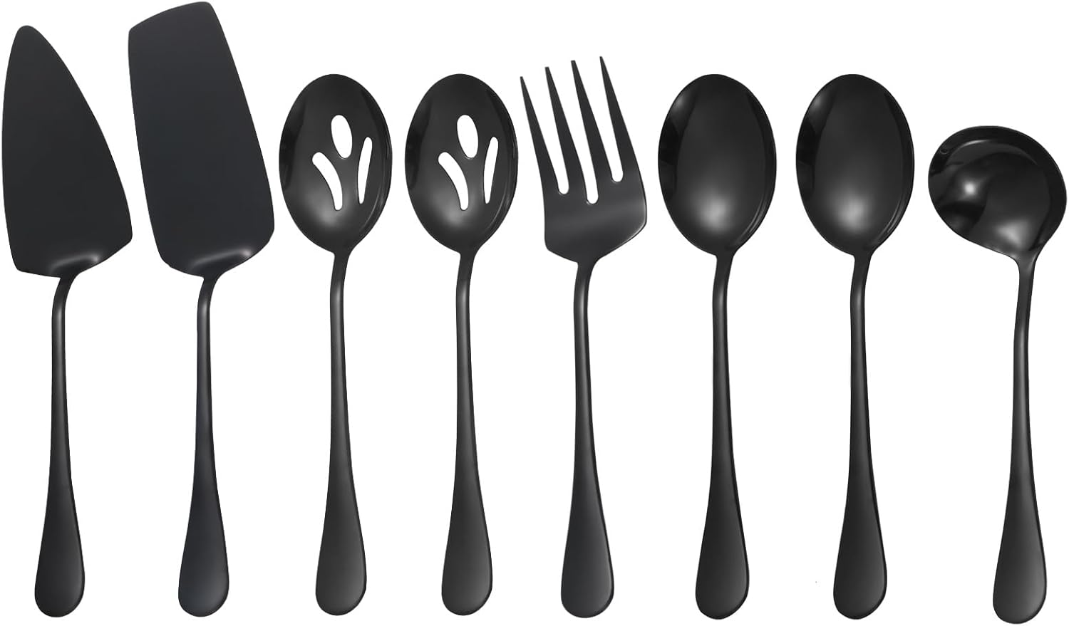 Black Serving Utensils Set - 8 Pcs Stainless Steel Flatware