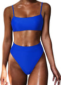 Women High Waisted Gingham Bikini Set - High Cut Cheeky Swimwear
