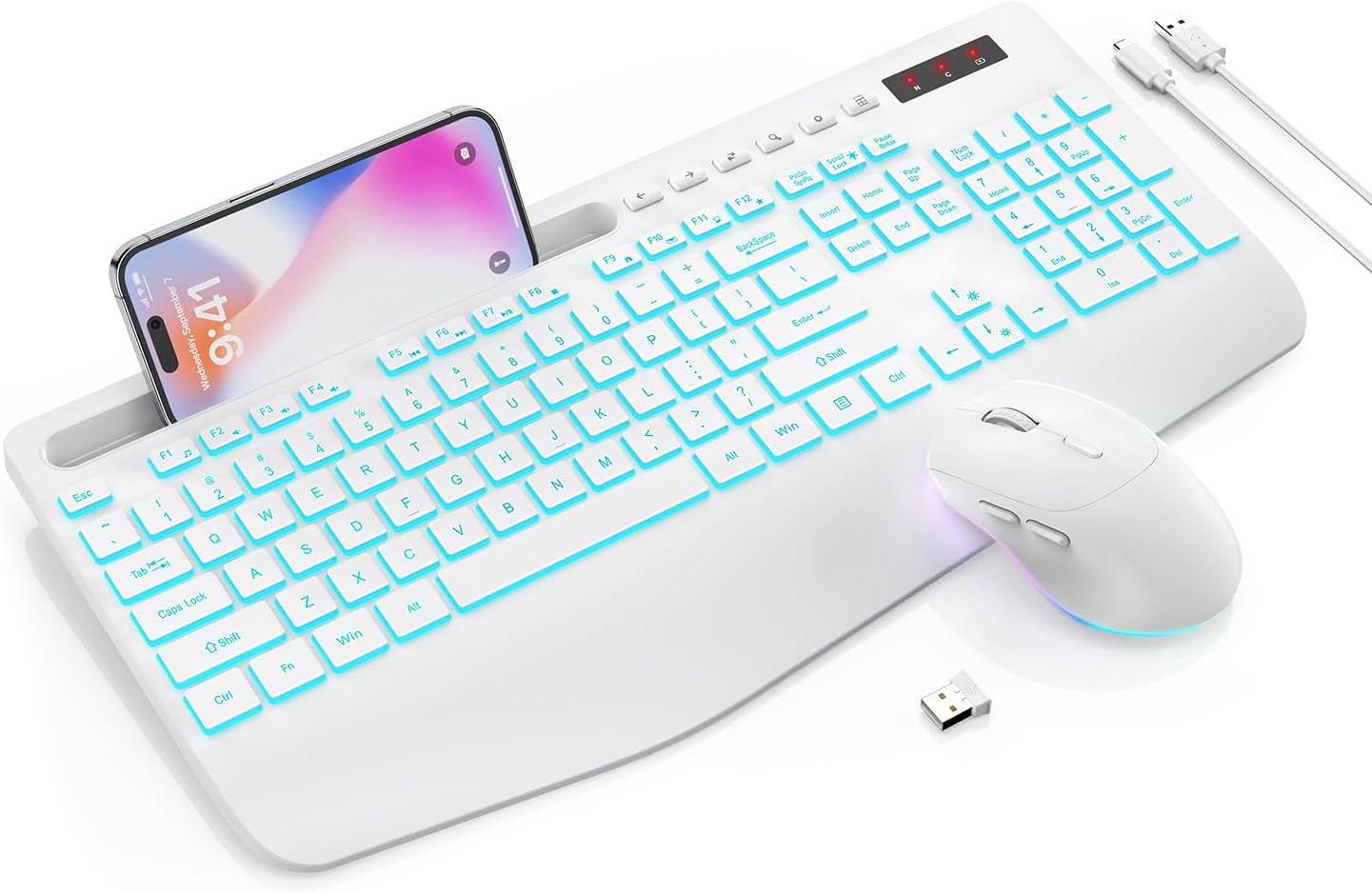 Wireless Keyboard and Mouse Combo with 7 Backlits for Comfort
