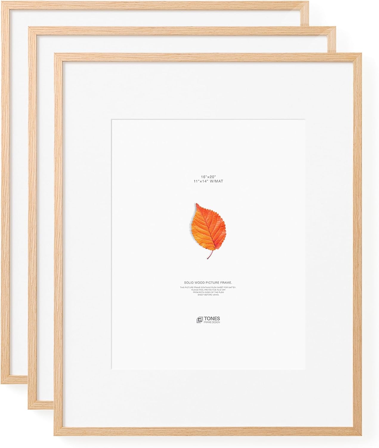 Solid Oak Wood 16x20 Frames for 11x14 Photos - Set of 3