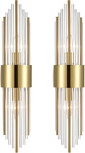 2-Light Modern Brushed Titanium Gold Wall Sconce - Clear Glass Luxury