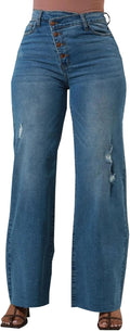 Wide Leg Ripped High Waisted Jeans for Women - Crossover Fit