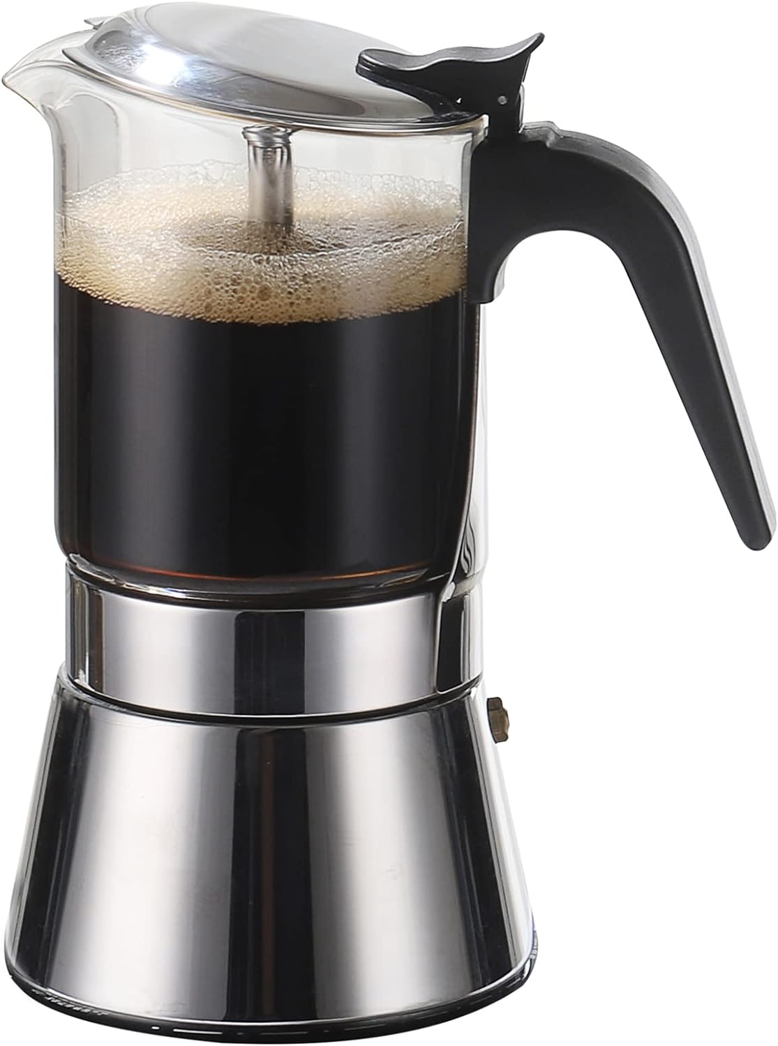Stovetop Espresso Maker with Crystal Glass & Stainless Steel Design