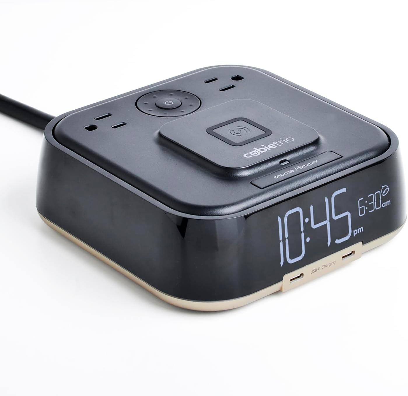 CubieTrio Magnetic Wireless Charging Alarm Clock with Outlets
