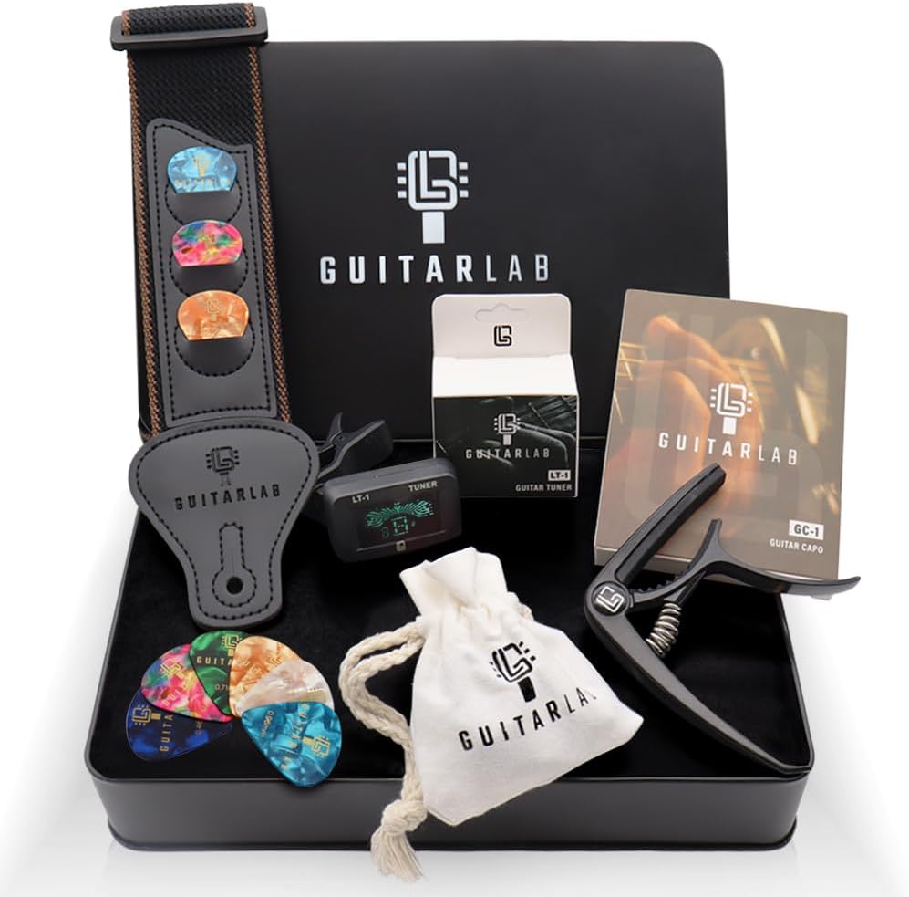 Guitar Lab Premium Kit: Strap, Capo, Tuner, Picks - Ideal for All Guitars!