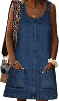 Women's Sleeveless Casual Denim Dress Crewneck - Comfortable Everyday