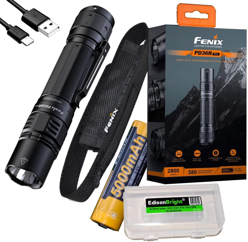 Fenix PD36R Pro Tactical Flashlight with Charging Cable Bundle