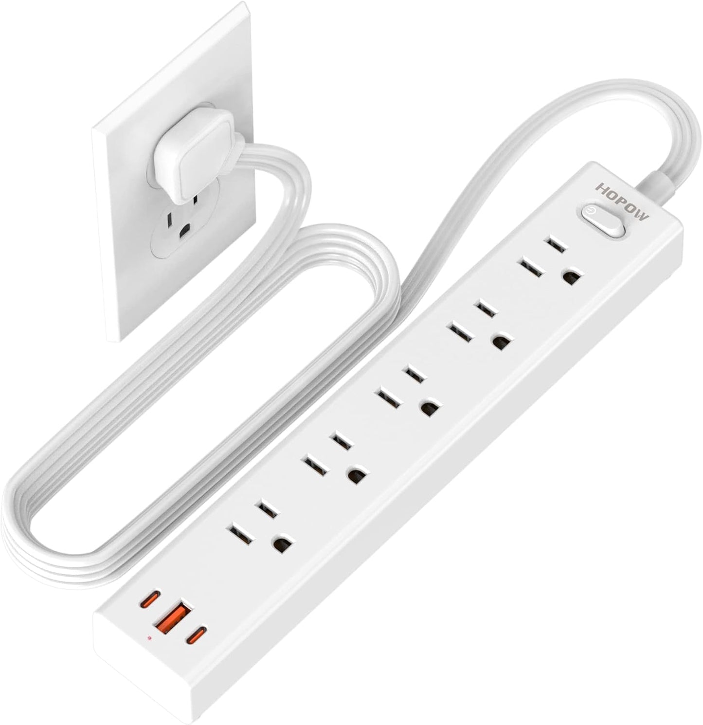 HOPOW Surge Protector Power Strip - Ultra Thin Design, 5 Outlets, 3 USB Ports