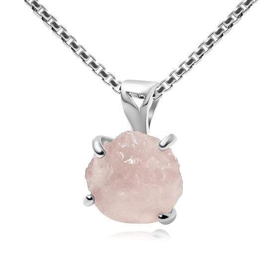 Genuine Raw Rose Quartz Gemstone Pendant Chain Necklace Gift
