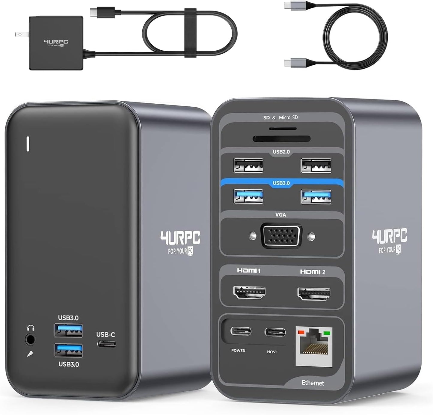 USB C Docking Station Dual Monitor with HDMI and VGA Ports