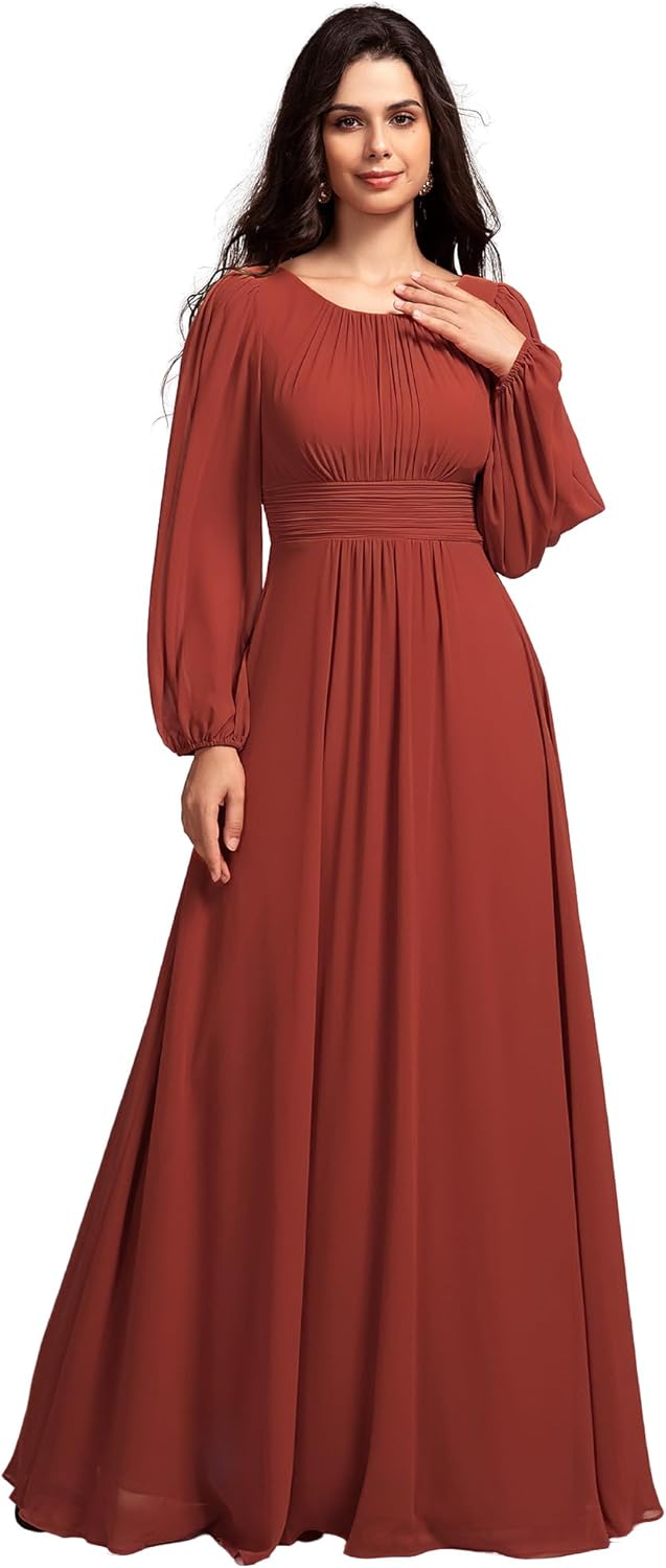 Elegant Long Sleeve A-Line Chiffon Formal Dress for All Occasions